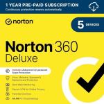 Norton 360 Deluxe 2025, Antivirus software for 5 Devices and 1-year subscription with automatic renewal, Includes Secure VPN and Password Manager, PC/Mac/iOS/Android, Activation Code by email