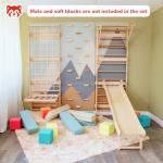 Woodandhearts Kids Gym Equipment, Playground,Indoor Climbing Frame, Monkey Bars, Kids Gym, Climbing Wall Grips for Kids, Rock Climbing Holds (Base Set+Step-Down Slide+Sit-Up Bar)