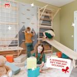 Woodandhearts Kids Gym Equipment, Playground,Indoor Climbing Frame, Monkey Bars, Kids Gym, Climbing Wall Grips for Kids, Rock Climbing Holds (Base Set+Step-Down Slide+Sit-Up Bar)