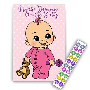 Pin the Dummy on the Baby - Pink/Girl- 20 Players - Baby Shower Party Game!