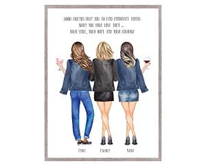 Gift for Best Friends,Personalised Friend Print Sisters Family Keepsake Friendship Print,Best Friends Present,Customisable Hair,Clothing,Drinks UNFRAMED Available in 5"x7",A5,8"x10",A4,A3