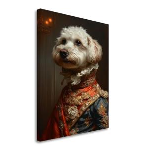 Catalan Sheepdog Renaissance Oil Painting Canvas Art Print - Canine Elegance, Historical Costume, Regal Pet Portraiture, Wall Decor, Animal Lovers Collectible