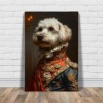 Catalan Sheepdog Renaissance Oil Painting Canvas Art Print - Canine Elegance, Historical Costume, Regal Pet Portraiture, Wall Decor, Animal Lovers Collectible