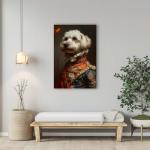 Catalan Sheepdog Renaissance Oil Painting Canvas Art Print - Canine Elegance, Historical Costume, Regal Pet Portraiture, Wall Decor, Animal Lovers Collectible