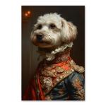 Catalan Sheepdog Renaissance Oil Painting Canvas Art Print - Canine Elegance, Historical Costume, Regal Pet Portraiture, Wall Decor, Animal Lovers Collectible