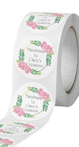 Personalised Handmade by Stickers - Floral. Crafting Labels. Business Stickers. Craft sew Labels. Wedding, Engagement, Birthday. - Any Wording.
