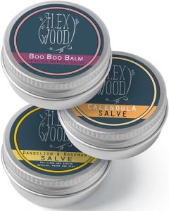 The Ilex Wood - All-Natural Skin Balm - Vegan Herbal Salve Gift Set - Pack of three natural vegan salves - Calendula, Boo Boo and Dandelion and Rosemary - 3 x 100ml