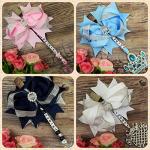 Personalised pram charm in baby pink baby girls large 4.5 inch bow