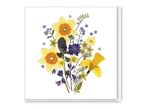 Pressed Flower PRINT card, SPRING BOUQUET, Daffodils, forget me not, bluebells, botanical greeting card, mothers day card, floral blank greeting card, Easter card,