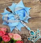 Personalised pram charm in baby pink baby girls large 4.5 inch bow