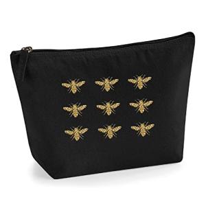 Bee Makeup Bag – Black Cotton Canvas Cosmetic Pouch with Gold Glitter Bees – Eco-Friendly Zippered Storage Bag for Beauty Essentials, Toiletries & Travel – Gift for Bee Lovers