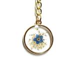 Handmade Forget me Not Keyring with Cotswold pressed flowers. Remembrance, thinking of you, keepsake or car accessory, new home keychain gift (gold)