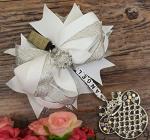 Personalised pram charm in baby pink baby girls large 4.5 inch bow