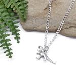Dinosaur Pendant Necklace, Cute Silver Tone Charm on 16 Inch Silver Plated Curb Chain, Handmade Gift for Dino Lovers, T-Rex Jewellery