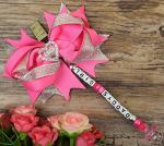 Personalised pram charm in baby pink baby girls large 4.5 inch bow