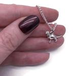 Dinosaur Pendant Necklace, Cute Silver Tone Charm on 16 Inch Silver Plated Curb Chain, Handmade Gift for Dino Lovers, T-Rex Jewellery