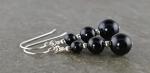 Graduated Round Black Onyx Gemstone & Sterling Silver Hook Drop Earrings with Gift Box