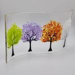 Handmade fused glass tree showing four seasons wave shaped panel