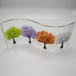 Handmade fused glass tree showing four seasons wave shaped panel
