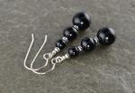 Graduated Round Black Onyx Gemstone & Sterling Silver Hook Drop Earrings with Gift Box
