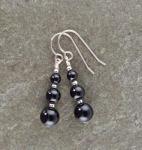 Graduated Round Black Onyx Gemstone & Sterling Silver Hook Drop Earrings with Gift Box