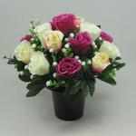 Just Because Silk Flowers Artificial Flower Arrangement in Grave Pot, with a mix of Raspberry and Lemon Roses
