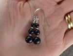 Graduated Round Black Onyx Gemstone & Sterling Silver Hook Drop Earrings with Gift Box