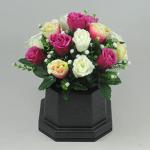 Just Because Silk Flowers Artificial Flower Arrangement in Grave Pot, with a mix of Raspberry and Lemon Roses