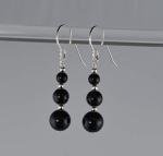 Graduated Round Black Onyx Gemstone & Sterling Silver Hook Drop Earrings with Gift Box