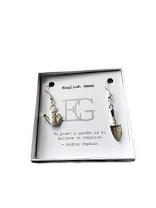 Trowel and Watering Can Charm Earrings, Choice of Metals/Gardening Quote on Insert in Gift Box