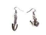 Trowel and Watering Can Charm Earrings, Choice of Metals/Gardening Quote on Insert in Gift Box