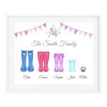 Personalised Wellington Boots Family Watercolour Premium Print Picture A5, A4 & Framed Options, Welly Art - Design 2