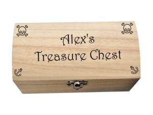 Personalised Wooden Keepsake Box Gift, Pirate Treasure Chest Gift For Child, Trinkets Collectibles Memory Box