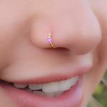 Thin 14k Gold Filled Tiny Pink Opal Nose piercing Hoop - 2 mm Pink Opal piercing Nose Hoop - 24 gauge very Thin Nose Hoop Tiny Piercings Nose Rings hoop - Opal nose rings