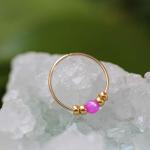 Thin 14k Gold Filled Tiny Pink Opal Nose piercing Hoop - 2 mm Pink Opal piercing Nose Hoop - 24 gauge very Thin Nose Hoop Tiny Piercings Nose Rings hoop - Opal nose rings