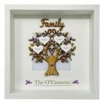 Personalised Family Tree 3D Box Picture Frame Gem Birds - Up To 14 Names - 8 Colours To Choose (Lilac)