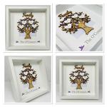Personalised Family Tree 3D Box Picture Frame Gem Birds - Up To 14 Names - 8 Colours To Choose (Lilac)