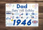 80th Birthday Card For Dad Father, Birthday Card For Him, Happy 80 Greetings Card Born In 1946