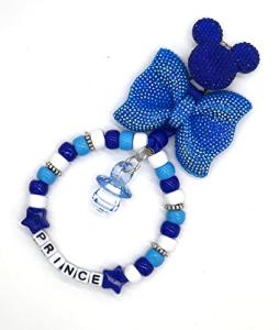 Personalised pram charm in white for baby boys royal turquoise