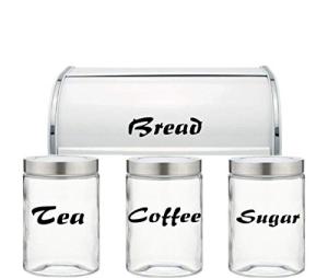 Tea, Coffee, Sugar, Bread - Jar Vinyl Decals Stickers Kitchen - Set of 4 Decals