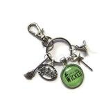 Just a Little Wicked 20mm Handmade Glass cabochon Bag Clip Keyring Gift, oz Witch Novelty Birthday Halloween Xmas Present, Witches Party Bag Favors