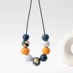 Navy Blue Colour Block Statement Necklace for Women, Handmade Modern Clay Jewellery Gifts for Mother Day under 30