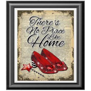 Art Print The Wizard of Oz, There's no place like home, Wall art on antique dictionary book page, Unique Gift