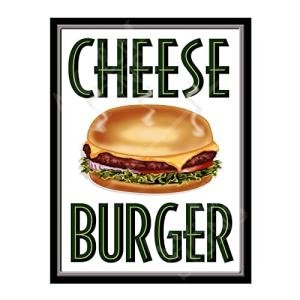 Cheese Burger Sign Metal Plaque For Kitchen Home Bar Pub Man Cave Shed Garden Food Sign Home Decor Ref2017 (10X8 inches (Approx)25cmx20cm)