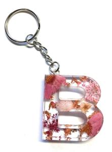 Cotswold Crafts By Emma Personalised Handmade A-Z Letter Keyring with Pink Pressed Flowers and Rose Gold Foil – Custom Keychain Gift or Bag Charm for Women, Men, Kids, Handbags, or Backpacks- Letter B