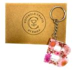 Cotswold Crafts By Emma Personalised Handmade A-Z Letter Keyring with Pink Pressed Flowers and Rose Gold Foil – Custom Keychain Gift or Bag Charm for Women, Men, Kids, Handbags, or Backpacks- Letter B
