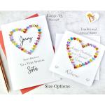 Birthday Card for a Special Sister - Personalised + Optional Message, Colourful Love Hearts Cards – Adult Sisters