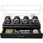 Holme & Hadfield Premium 4-Slot Wooden Watch Display Case – Handcrafted Men’s Watch Box with Accessory Drawer, Hinged Cover, Leather Lining – Birthday Gift for Collectors – Luxury Built to Last