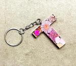 Cotswold Crafts By Emma Personalised Handmade A-Z Letter Keyring with Pink Pressed Flowers and Rose Gold Foil – Custom Keychain Gift or Bag Charm for Women, Men, Kids, Handbags, or Backpacks- Letter B