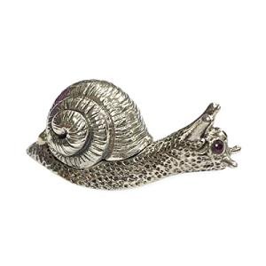 Collectible Victorian Style Snail Pill Snuff Box Figurine with Ruby Stones 925 Sterling Silver